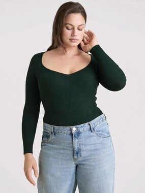 NWOT | Nuuds Sweetheart Ribbed Sweater Bodysuit Evergreen